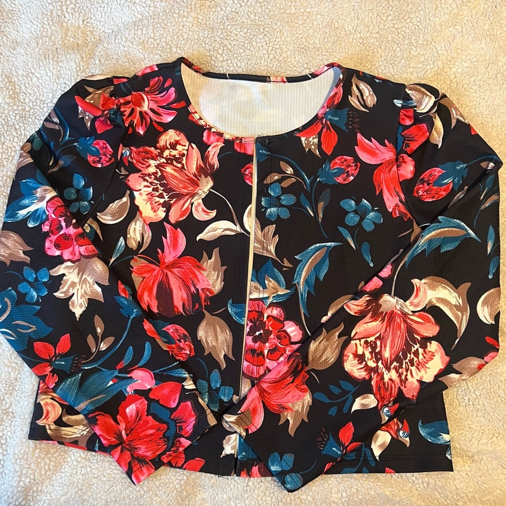 Pink and Black Boxy Floral Blouse
